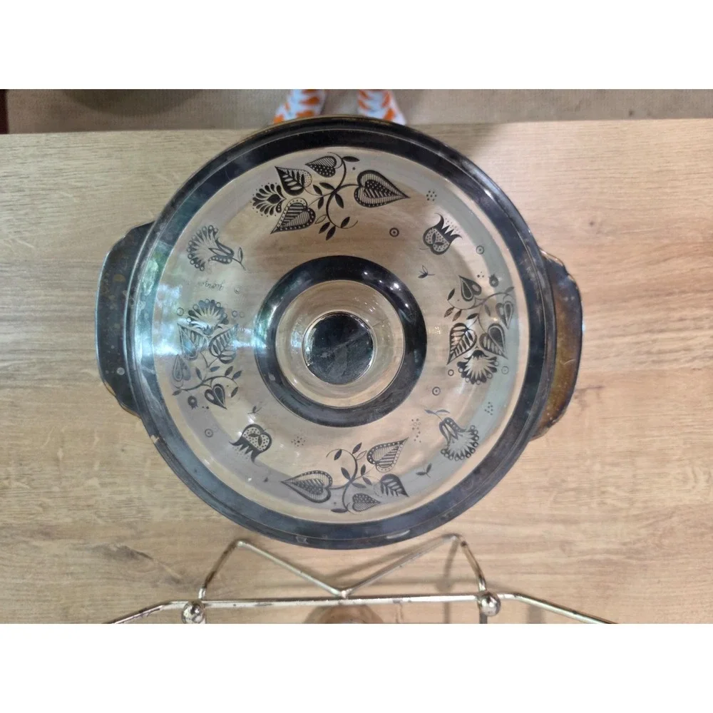 Vintage Fire King Georges Briard Silver 2 Qt Lidded Casserole Dish Candle Warmer